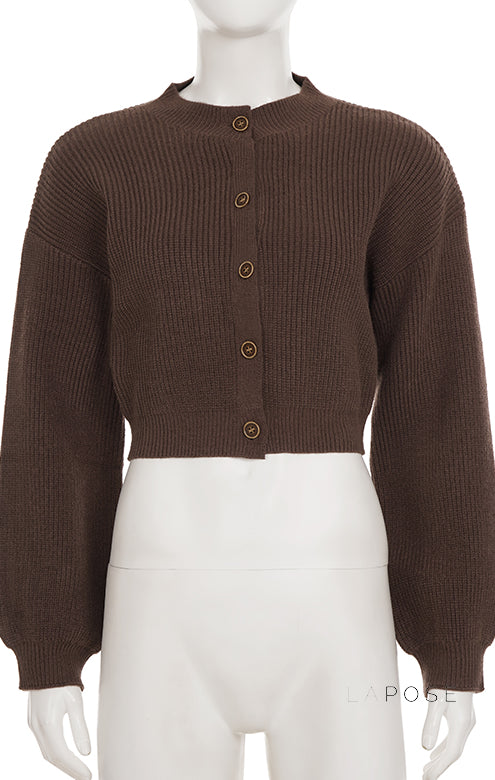 Addilyn Brown Knitted Cardigan [BA0LVU3A]