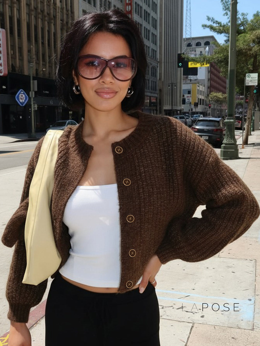 Addilyn Brown Knitted Cardigan [7NVC6P6N]