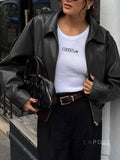 Adelina Zip-Front Faux Leather Jacket [V01HV52D]