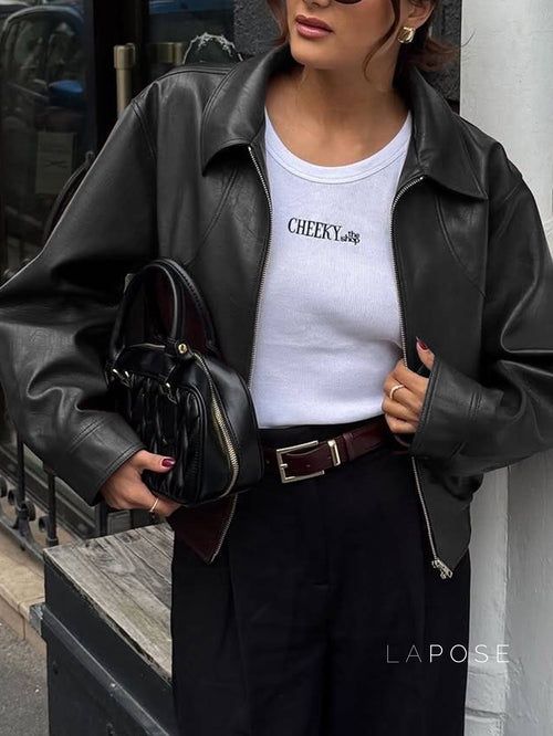 Adelina Zip-Front Faux Leather Jacket [V01HV52D]