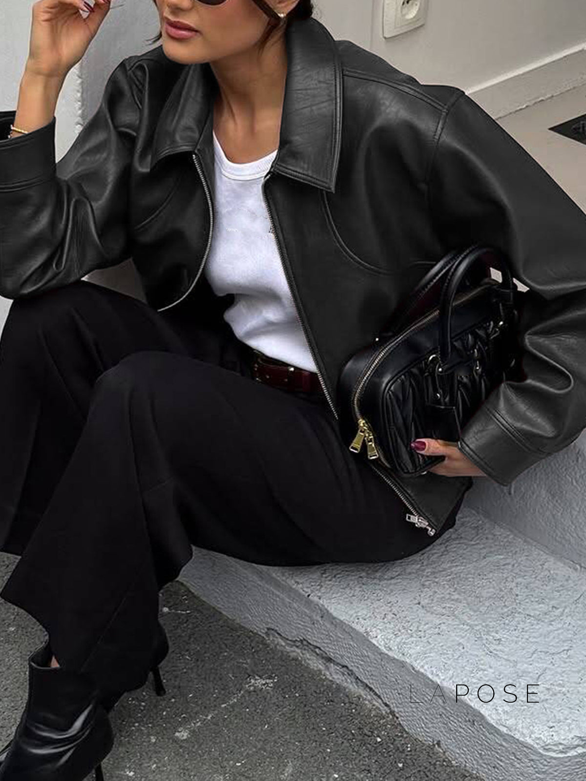 Adelina Zip-Front Faux Leather Jacket [GAJB1OYN]