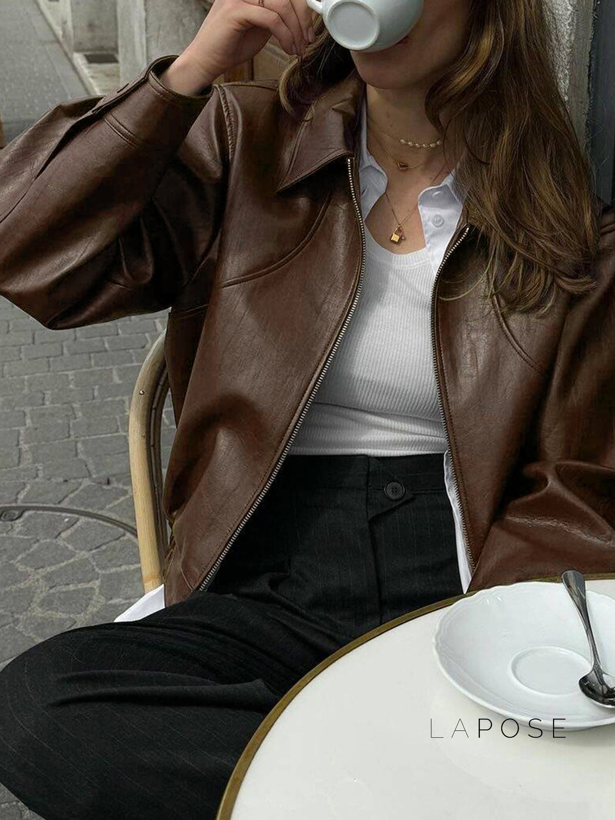 Adelina Zip-Front Faux Leather Jacket [UWO51D6F]