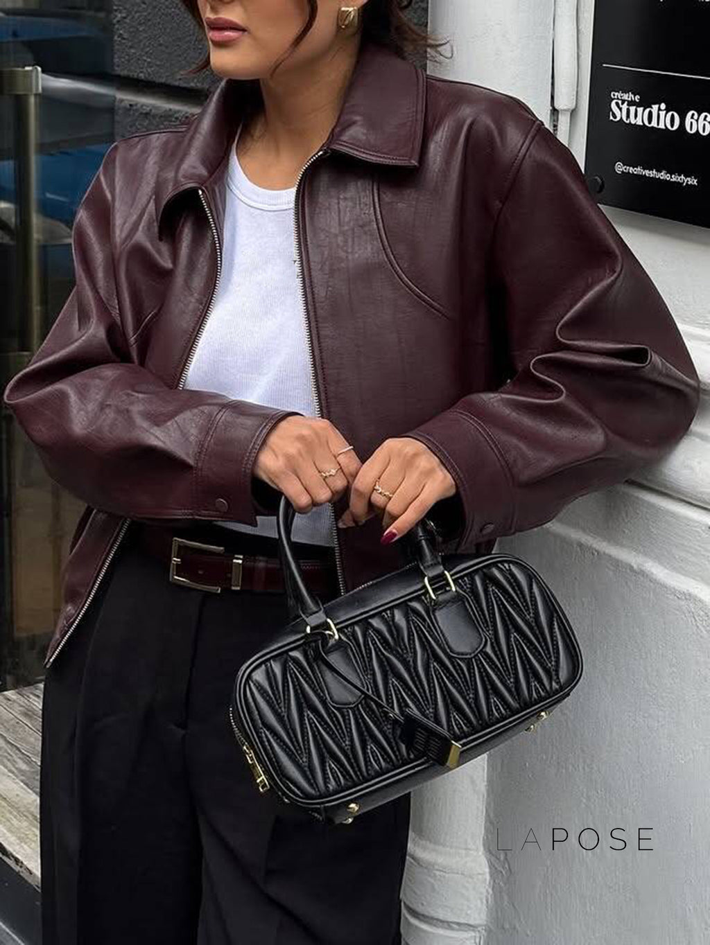 Adelina Zip-Front Faux Leather Jacket [MZWUMJJ7]
