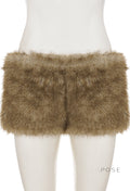 Adeline Khaki Faux Fur Shorts [OIHCS78D]