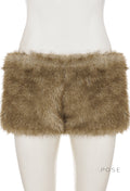 Adeline Khaki Faux Fur Shorts [H4E19SV2]