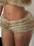 Adeline Khaki Faux Fur Shorts [PQT88YIS]