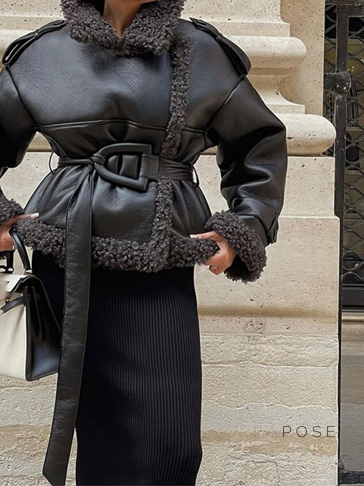 Aditri Faux Leather Tie Jacket [18X7YHZ2]