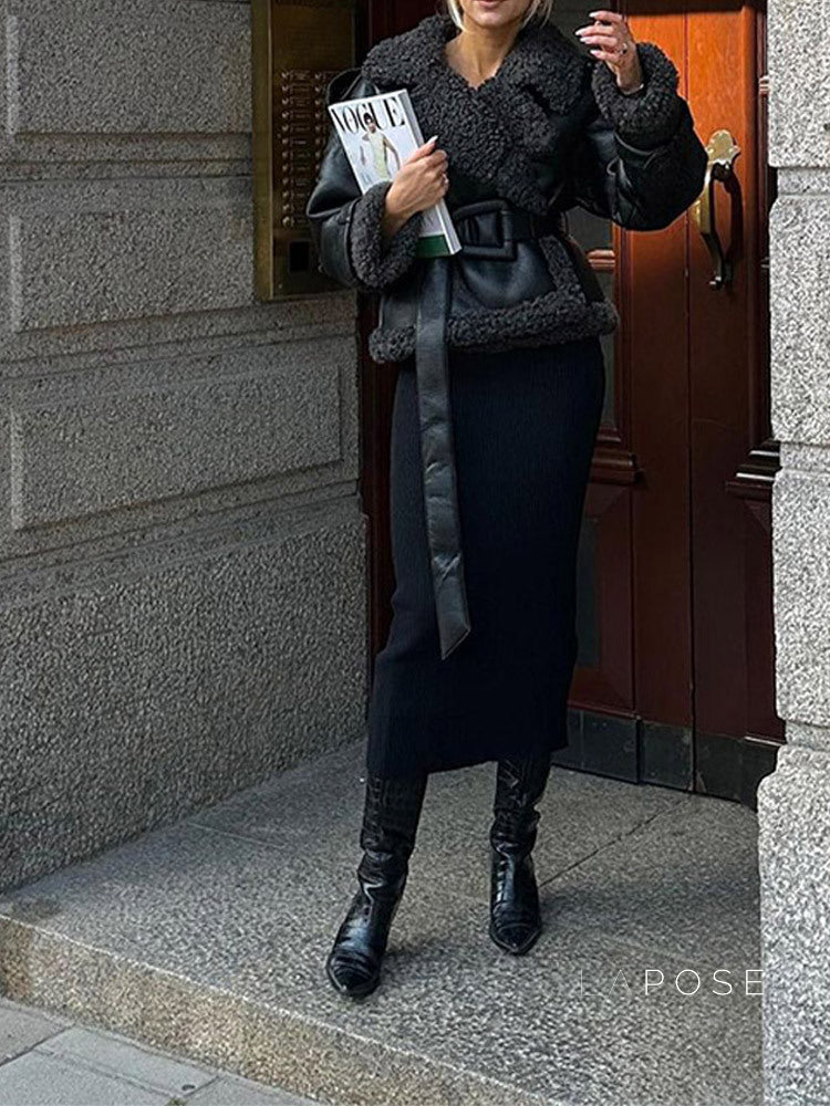 Aditri Faux Leather Tie Jacket [021LY1TY]