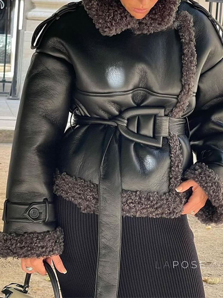 Aditri Faux Leather Tie Jacket [RSW0MQFL]