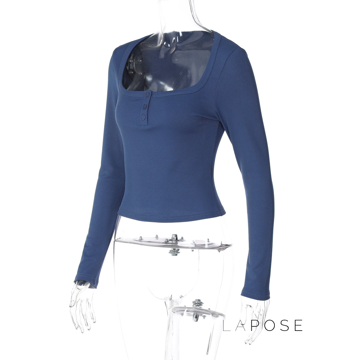 Aditri Ribbed Button U-Neck Top [GWZBXCRC]