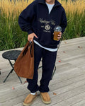 LaPose - Ahuva Vintage Vibes Quarter Zip Sweatshirt - Navy Blue Color