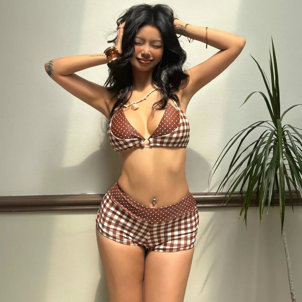 LaPose - Ailany Gingham Polka Dot Bikini Set