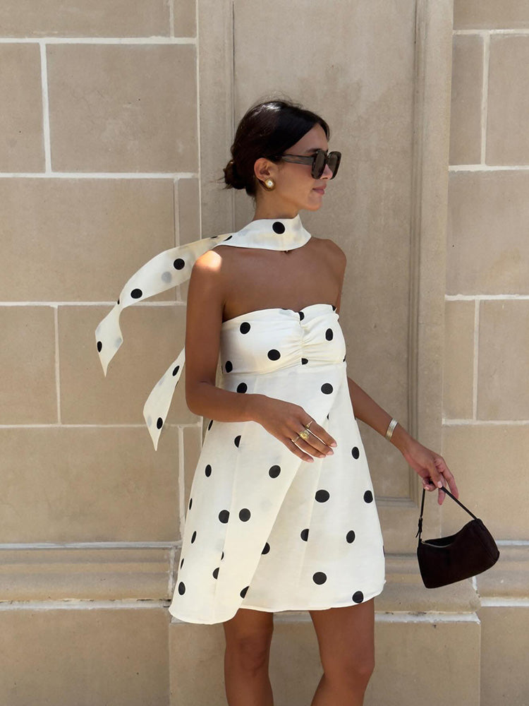 Ailen One Shoulder Polka Dot Dress [Z8W9H8F8]