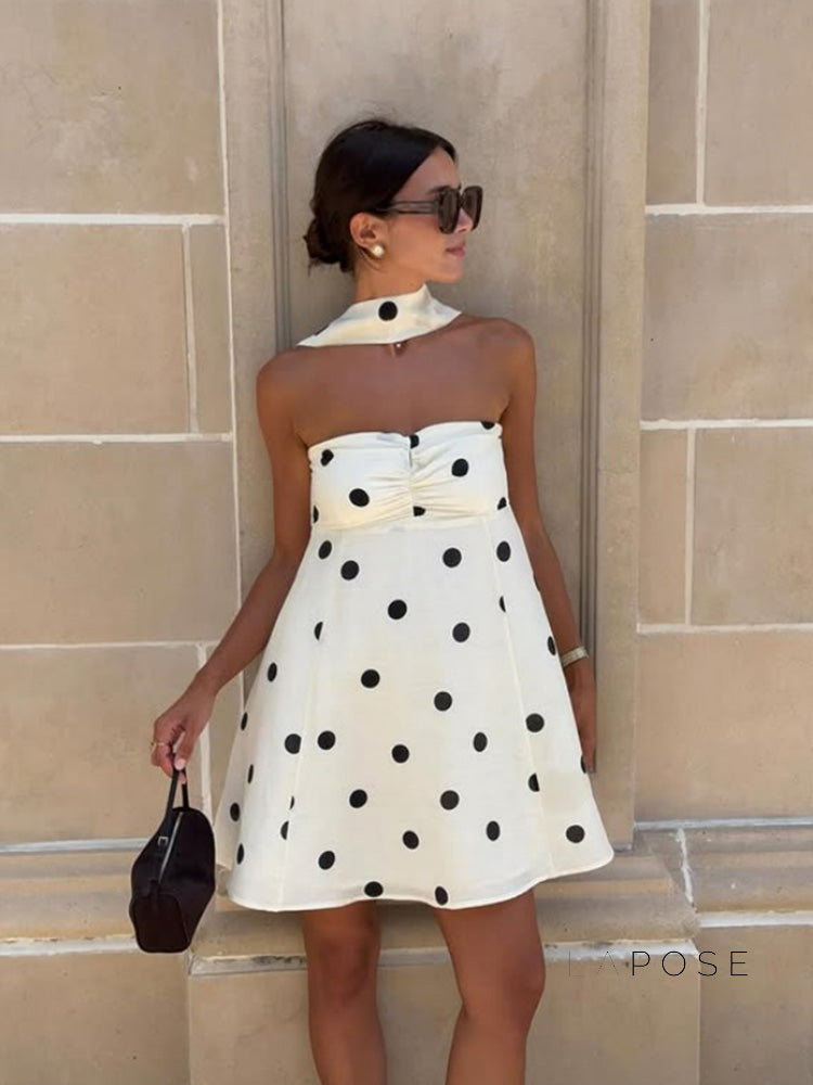 Ailen One Shoulder Polka Dot Dress [D53FRSCK]