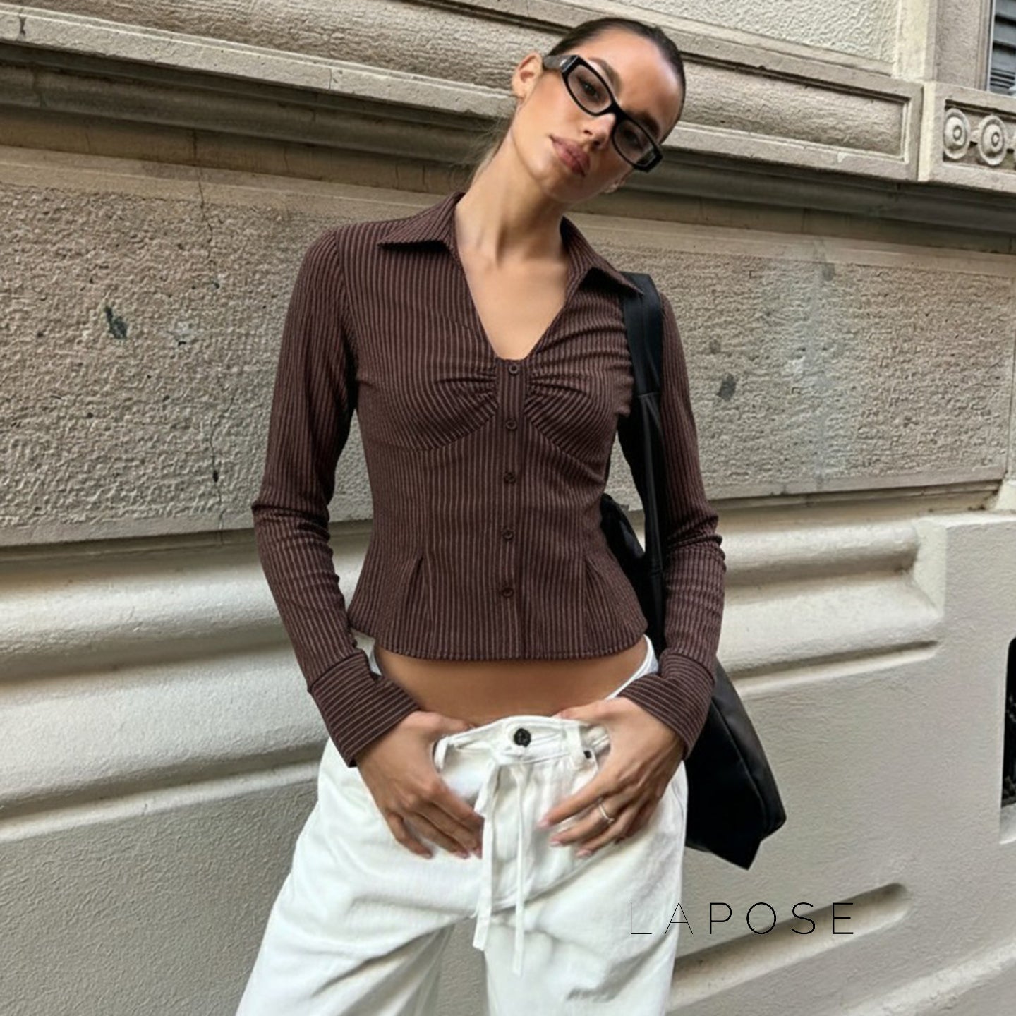 Ailen Striped V-Neck Shirt [1U7A0WLQ]