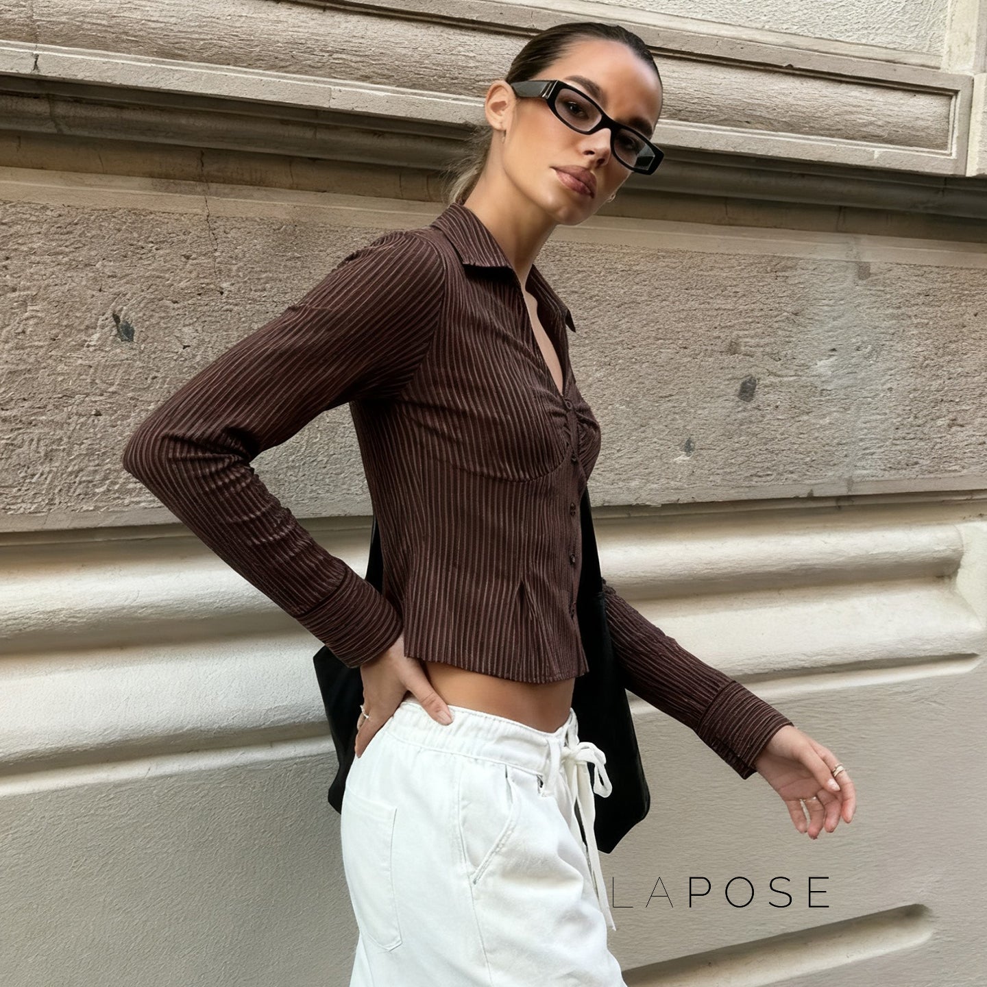 Ailen Striped V-Neck Shirt [4XNLDTAM]