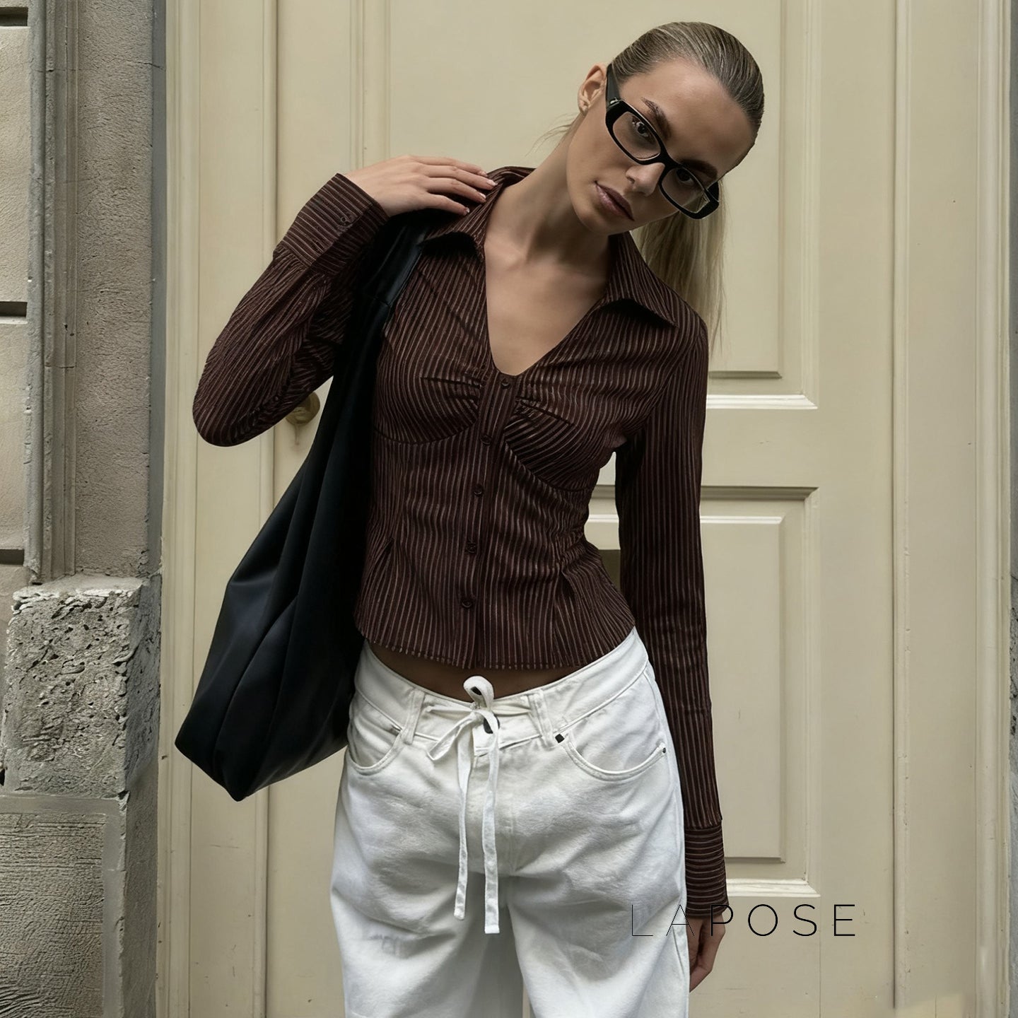 Ailen Striped V-Neck Shirt [1TAT2GO1]