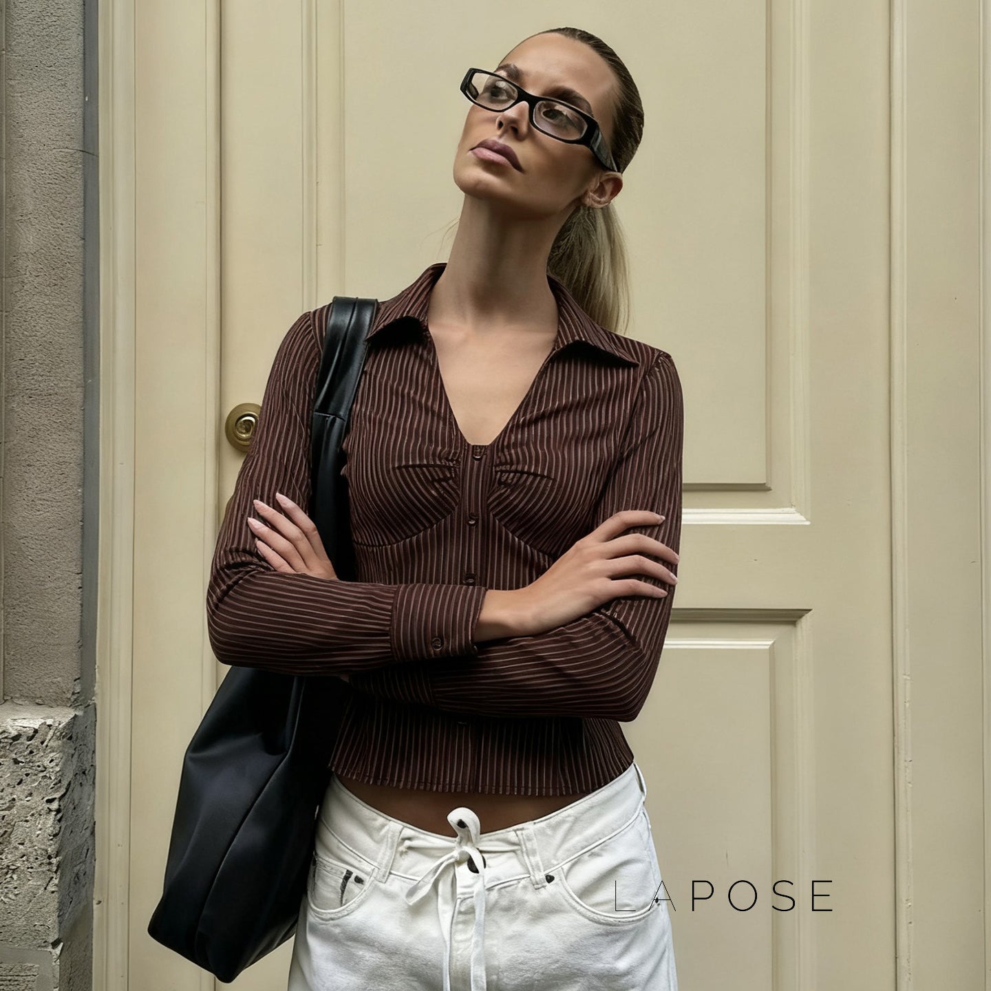 Ailen Striped V-Neck Shirt [XT0QBMD6]