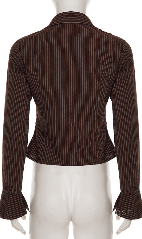 Ailen Striped V-Neck Shirt [C2S2ESDK]