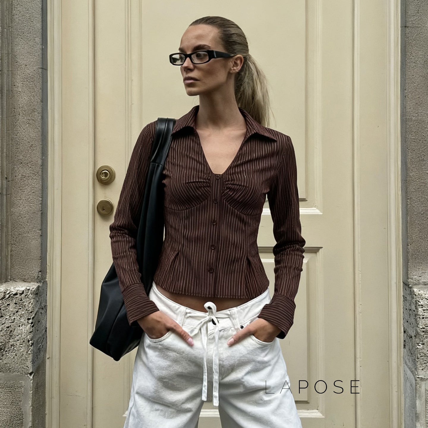Ailen Striped V-Neck Shirt [KPY3IJM2]