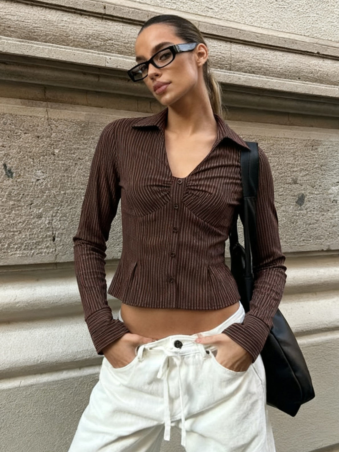 Ailen Striped V-Neck Shirt [MMKWVX8C]