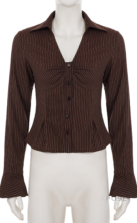 Ailen Striped V-Neck Shirt [4J2PRDL5]