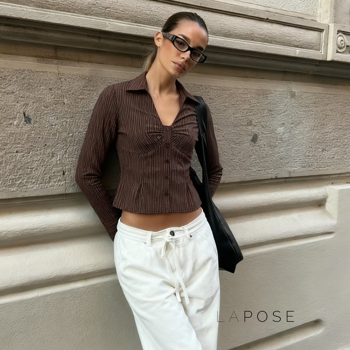 Ailen Striped V-Neck Shirt [7GH0YLXI]