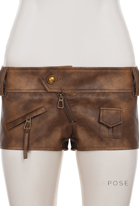 Ainslie Brown Faux Leather Biker Shorts [06NG7V6P]