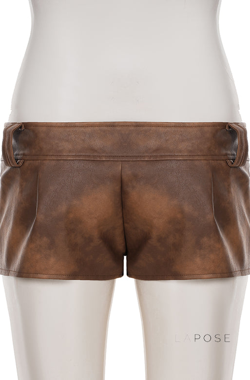 Ainslie Brown Faux Leather Biker Shorts [GL0VPCBS]