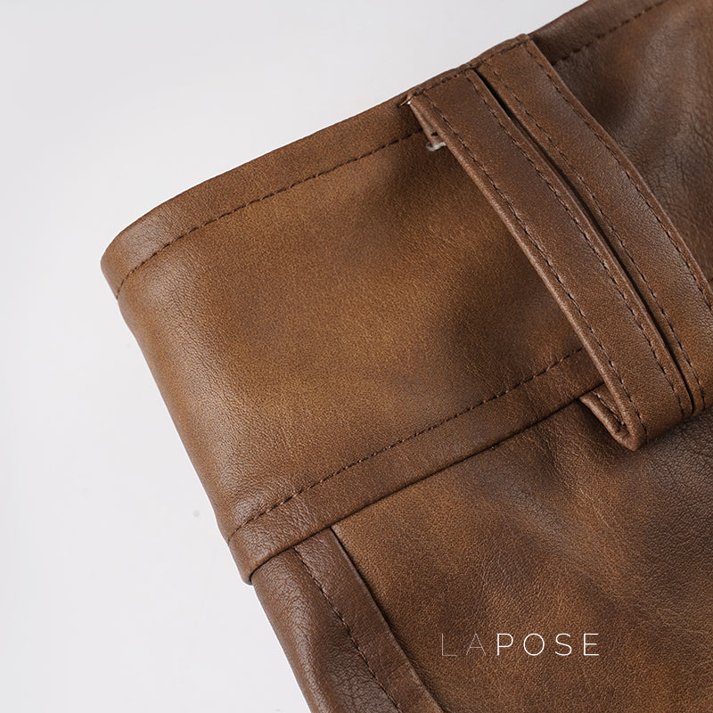 Ainslie Brown Faux Leather Biker Shorts [QQ76CHCJ]
