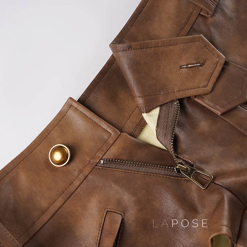 Ainslie Brown Faux Leather Biker Shorts [FYROIPPK]