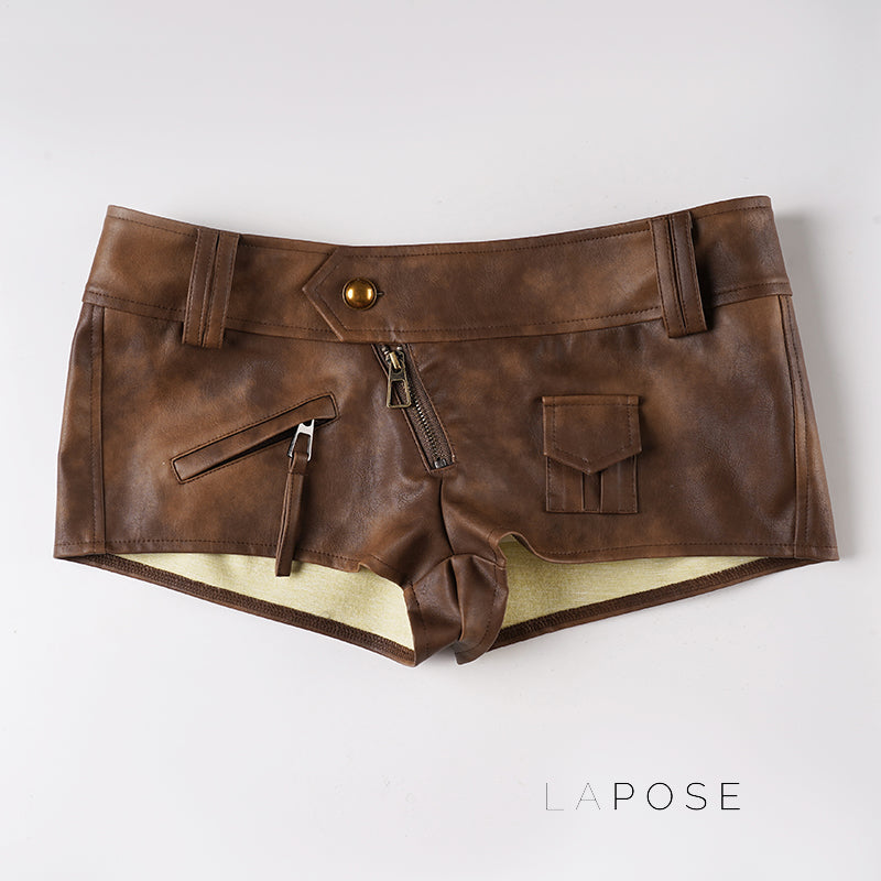 Ainslie Brown Faux Leather Biker Shorts [Z2IEJXY0]