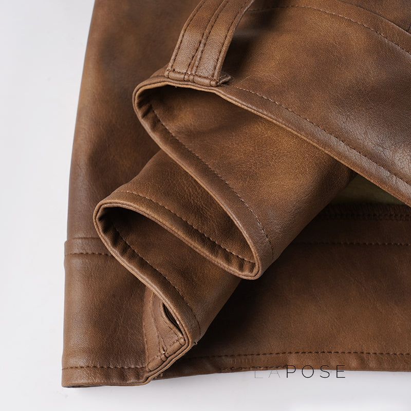 Ainslie Brown Faux Leather Biker Shorts [8DFSK48U]
