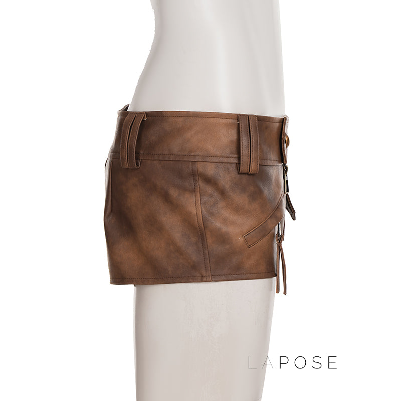 Ainslie Brown Faux Leather Biker Shorts [HY4ASG0P]