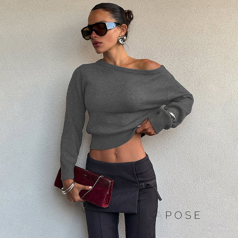 Aisha Knit Slant Collar Crop Top [ZOKXU38V]