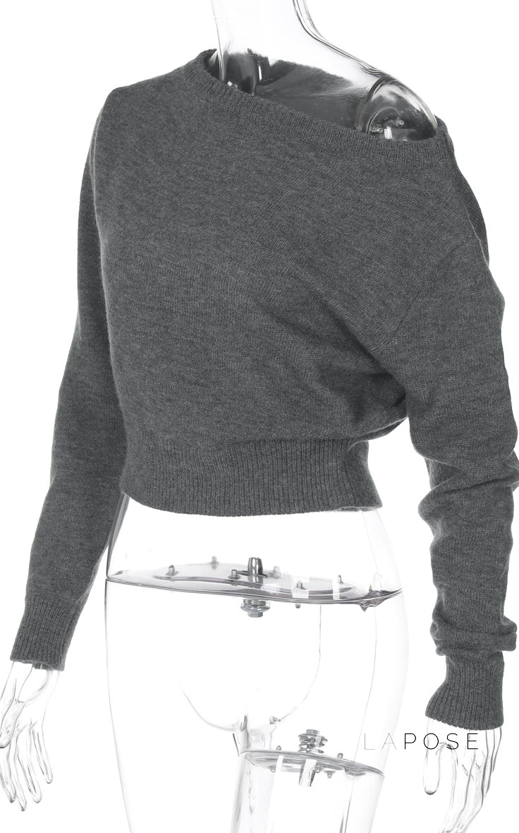 Aisha Knit Slant Collar Crop Top [FOZOYVF4]