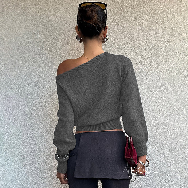 Aisha Knit Slant Collar Crop Top [OZN3PTW4]