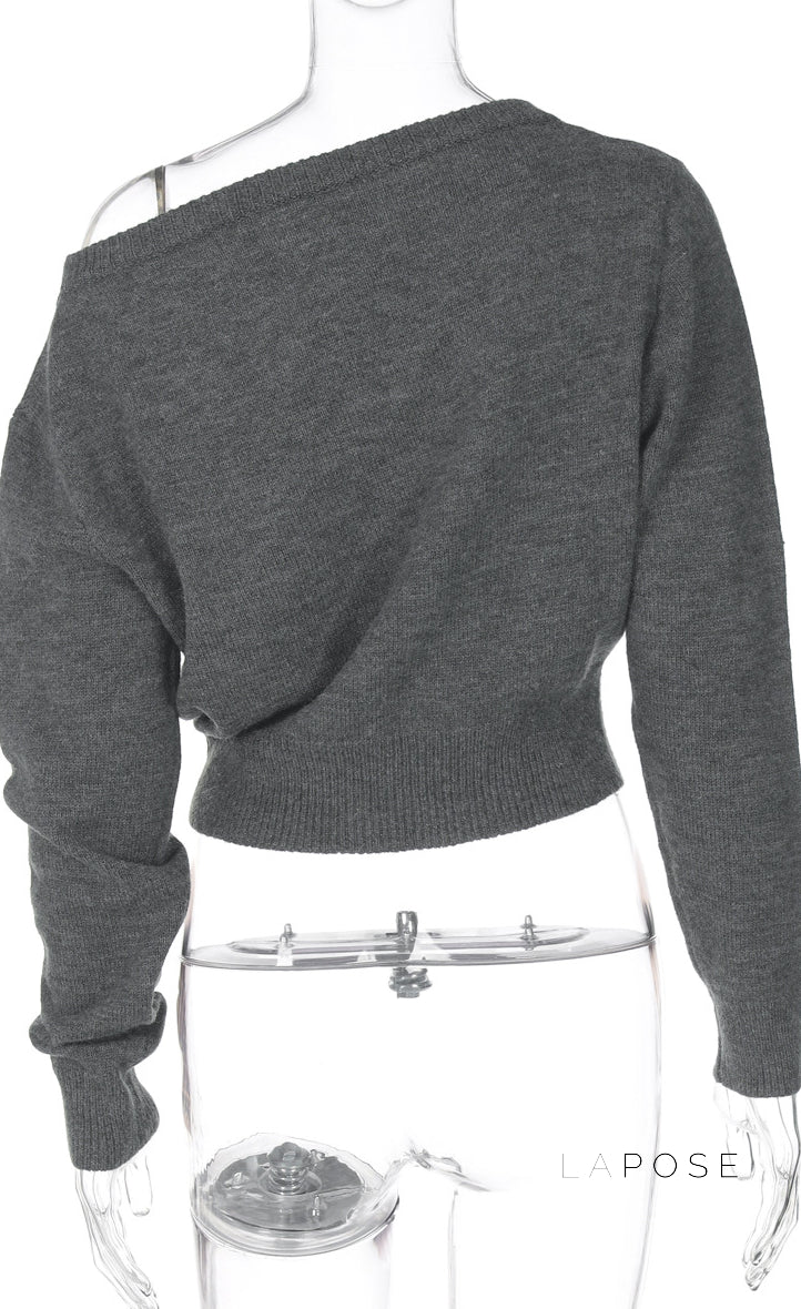 Aisha Knit Slant Collar Crop Top [9UUUZ45L]