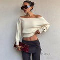 Aisha Knit Slant Collar Crop Top [QASYCBR9]