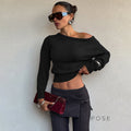 Aisha Knit Slant Collar Crop Top [FSAV57AB]