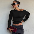 Aisha Knit Slant Collar Crop Top [SW2NWIQY]
