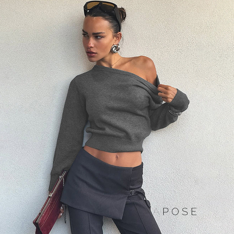 Aisha Knit Slant Collar Crop Top [IHP883HM]
