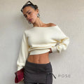 Aisha Knit Slant Collar Crop Top [H8U7C7RH]
