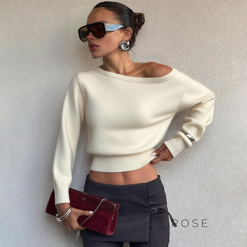 Aisha Knit Slant Collar Crop Top [2D25CXNK]