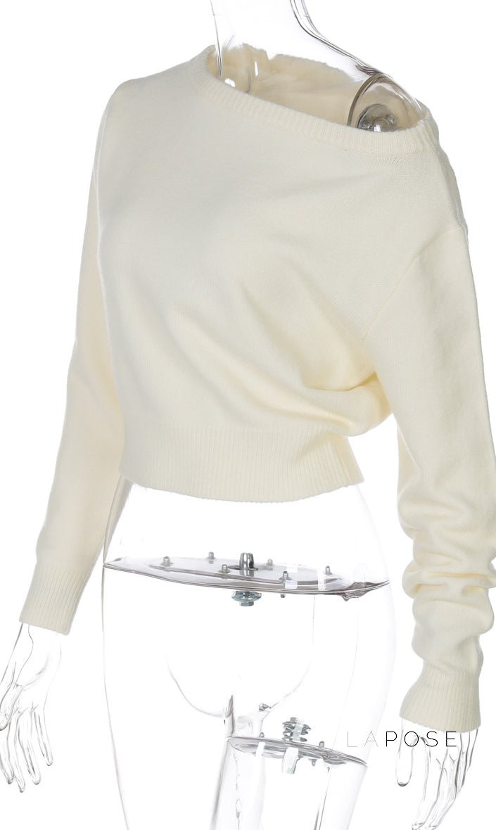 Aisha Knit Slant Collar Crop Top [IPF2U1N2]