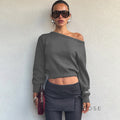 Aisha Knit Slant Collar Crop Top [KMX1AVC8]