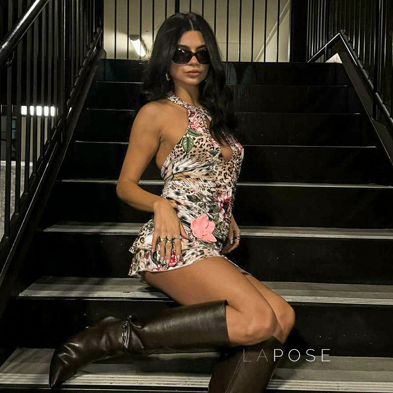 Aislyn Leopard Halter Mini Dress [SKY88E9E]