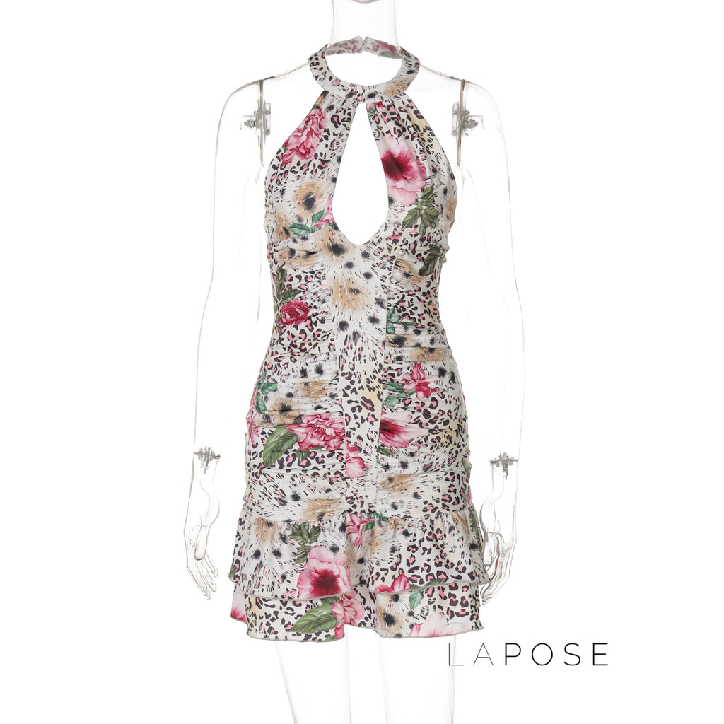 Aislyn Leopard Halter Mini Dress [KZAQ813L]