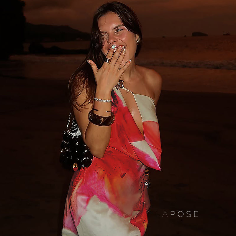 Akari Floral Draped Halter Dress