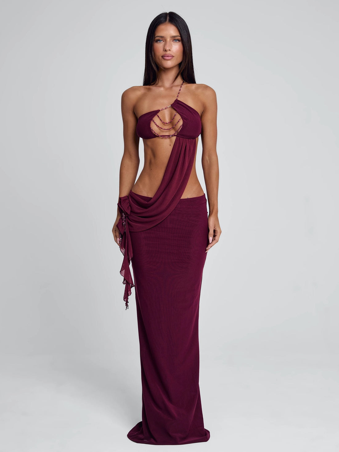 LaPose Akilah Asymmetric Beaded Maxi Dress